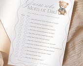 Blue Teddy Bear Baby Shower Guess Who - Mommy or Daddy Game – We Can Bearly Wait Theme (Instant Download)