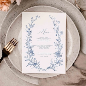 Vintage Floral Wedding Menu Template, Blue Printable Menu, Editable Menu, Instant Download, Romantic Dinner Menu, Editable Template 43