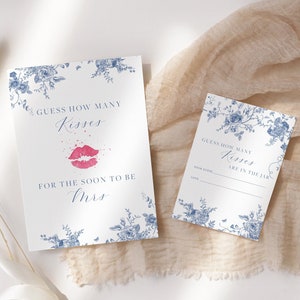 Cartello "Indovina quanti baci", Cartello "Baci nel barattolo", Gioco dei baci per la festa della sposa con fiori blu navy, Gioco per la festa della sposa, Gioco per l'addio al nubilato 43