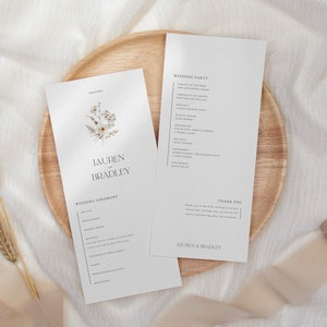 Neutral Wildflower Ceremony Program Template, Wedding Program, Printable, Minimalist, Template, Wedding Ceremony, Editable, Delicate 03