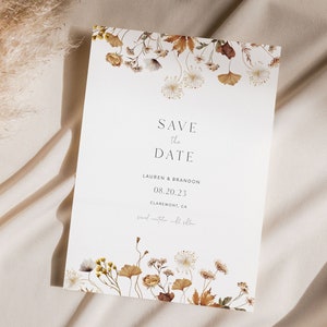 Fall Flowers Save the Date, Autumn Wildflower, Poppy Save the Date Template, Dried Flower Save Date, Dandelion Wedding, Instant Download 08