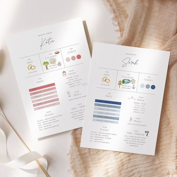 Bridesmaid Information Card Template, Printable Bridal Party Info Card, Modern Minimalist Bridesmaids Infographic, Editable Template 02