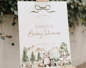 Woodland Baby Shower Welcome Sign (Editable): 18x24 and 24x36