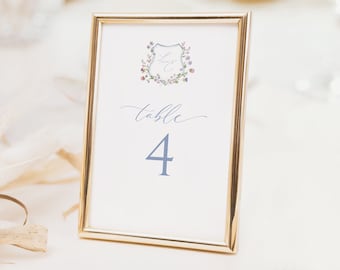 Floral Crest Table Numbers, Wildflower Table Number, Printable Template, Bridgerton Theme Wedding Table Numbers, Instant Download 35