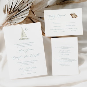 Nautical Wedding Invitation, Watercolor Sail Boat Wedding Invitation Set, Beach Ocean Wedding Invitation, Destination Wedding Editable 48
