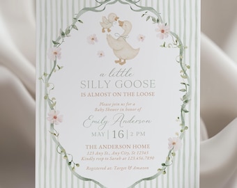 Silly Goose Baby Shower Invitation, Sage Green Gender Neutral (Editable and Printable Template)