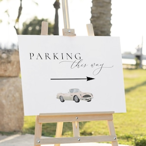 Wedding Parking Sign, Elegant Parking This Way Sign, Reception Parking Poster, Minimalist Parking Sign With Arrow, Directional Sign 49