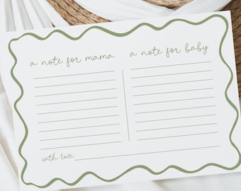 A Note For Baby, A Note For Mama Card (Printable Template with Sage Green Wavy Border)
