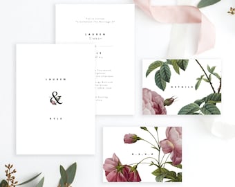 Wedding Invitation Set Template Rose Printable Wedding Invitation Suite DIY Templett PDF Instant Download Editable