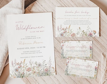 Wildflower Baby Shower Invitation Set: Watercolor Floral (Digital Download)