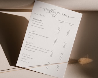Elegant Wedding Menu Selection Card: Modern Minimalist Design (DIY Editable 5x7" Template)