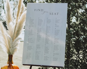 Alphabetical Seating Chart Template, Elegant Seating Chart Poster, Minimalist Wedding Signage, Modern Printable Seating Chart Board 49