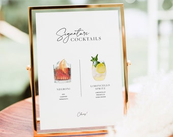 Signature Cocktails Sign Template, Signature Drinks Sign, Minimalist Wedding Bar Menu Sign, Printable His and Hers Bar Sign, Editable Sign