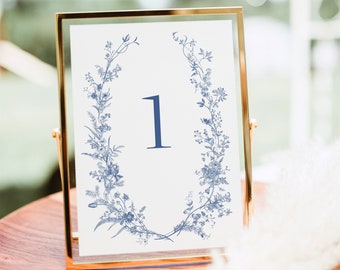 Vintage Floral Table Number, Navy Blue, Printable Template, Wedding Table Number, Wedding Table Number, Templett,  Instant Download 43