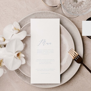Stoffig blauw menu, moderne bruiloftsmenusjabloon, minimaal menu, direct downloaden, bewerkbare bruiloftsmenukaart, eenvoudig menu, afdrukbaar menu 31