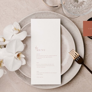 Burnt Orange Wedding Menu, Modern Minimal, Wedding Menu Template, Printable Menu, Editable Template, Boho Wedding Menu, Okra, Templett 42