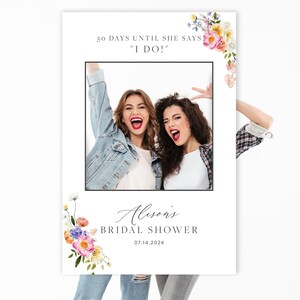 Bright Floral Bridal Shower Photo Booth Frame, Colorful Floral Bridal Shower Photo Prop, Personalized Selfie Frame, Bridal Photo Frame 23