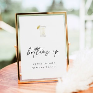 Bottoms Up-bord, bord trouwbalk, bord gratis schoten, bord We Tied The Knot Have a Shot, bord feestschot, bord tafelbar, Instant Download