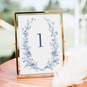 Número de mesa floral vintage, azul marino, plantilla imprimible, número de mesa de boda, número de mesa de boda, Templett, descarga instantánea 43