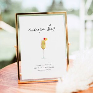 Mimosa Bar Sign, Bridal Shower Mimosa Sign, Wedding Mimosa Bar, Bubbly Bar, Wedding Sign Template, Minimalist Wedding Brunch Sign 02