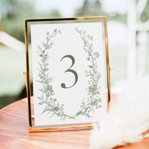 Vintage Floral Table Number, Moss Green, Printable Template, Wedding Table Number, Wedding Table Number, Templett,  Instant Download 26