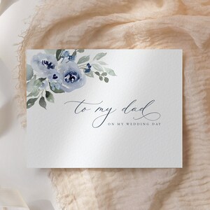 Tarjeta con flores azules para mi papá en el día de mi boda, tarjeta para mi papá, tarjeta para el día de la boda para papá, descarga instantánea, plantilla editable 34