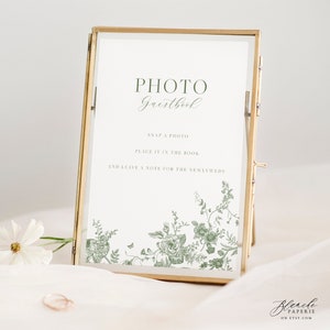 Moss Green Photo Guestbook Sign: Minimalist Wedding Decor (Editable, 5x7)