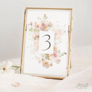 Blush Floral Table Number, Watercolor Table No, Printable Table numbers, Wedding Table Number, Instant Download, Editable Template 62
