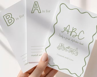 ABC Book Baby Shower - Printable Template with Sage Green Wavy Border
