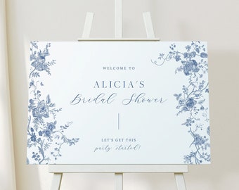 Blue Floral Bridal Shower Welcome Sign, Printable Bridal Shower, Bridal Party Welcome Sign, Hen Party Sign, Editable Template, Instant 43
