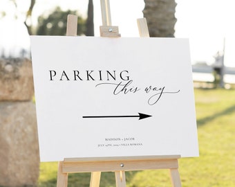 Wedding Parking Sign, Elegant Parking This Way Sign, Reception Parking Poster, Minimalist Parking Sign With Arrow, Directional Sign 49