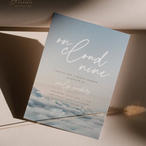 On Cloud Nine Bridal Shower Invitation, The Bride is On Cloud Nine, Cloud 9 Baby Shower, Editable Template, Instant Download, Clouds Invite