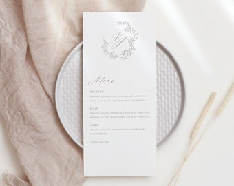 Laurel Wreath Wedding Menu, Modern Minimalist Wedding Menu Template, Printable Menu, Editable Template, Boho Wedding Menu, Okra, Templett 07