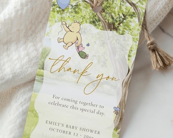 Winnie The Pooh Baby Shower Favor Tag (Editable and Printable) Gender Neutral Storybook Theme