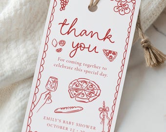 Pizza Baby Shower Favor Tag (bearbeitbar und druckbar) Scheibe Scheibe Baby, Sonderlieferung