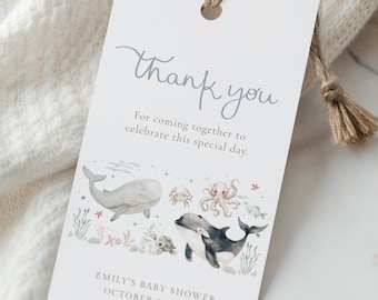 Under the Sea Baby Shower Favor Tag (Editable and Printable) with ocean animals