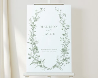 Green Floral Welcome Sign, Wedding Sign Template, Romantic Vintage, Wedding Welcome Sign, Ceremony Sign, Reception Sign 26