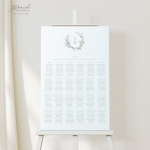 Grünes Blumen Sitzplan, Vintage Blumen Hochzeit Sitzplan, botanisches Zeichen, sofortiger Download, druckbarer Sitzplan, bearbeitbares Zeichen 26