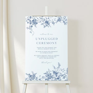 Blue Floral Unplugged Ceremony Sign, Unplugged Ceremony Sign Printable, Unplugged Wedding Sign, Editable Wedding Sign, Instant Download 43