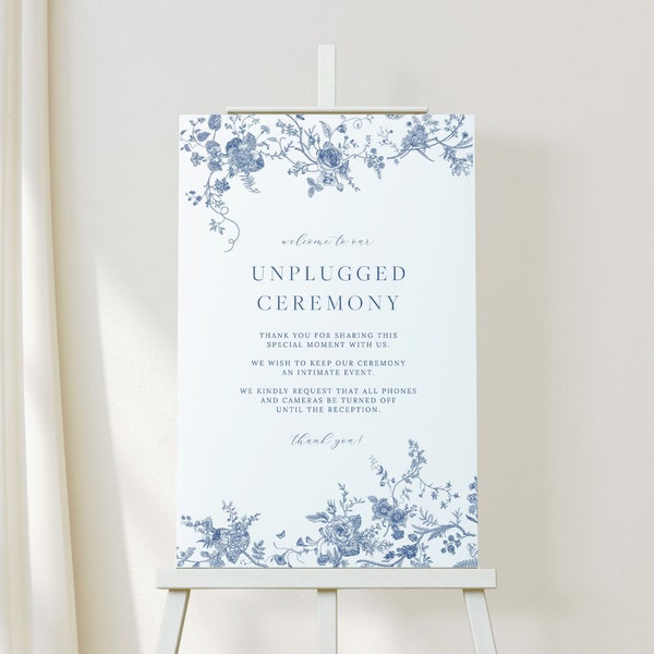 Blaues Blumen Unplugged Zeremonie Zeichen, Unplugged Zeremonie Zeichen druckbar, Unplugged Hochzeitszeichen, bearbeitbares Hochzeitszeichen, Sofort Download 43
