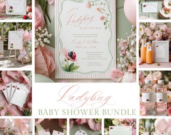 Lady Bug Baby Shower Bundle - A Little Ladybug On The Way (Editable Canva Template)