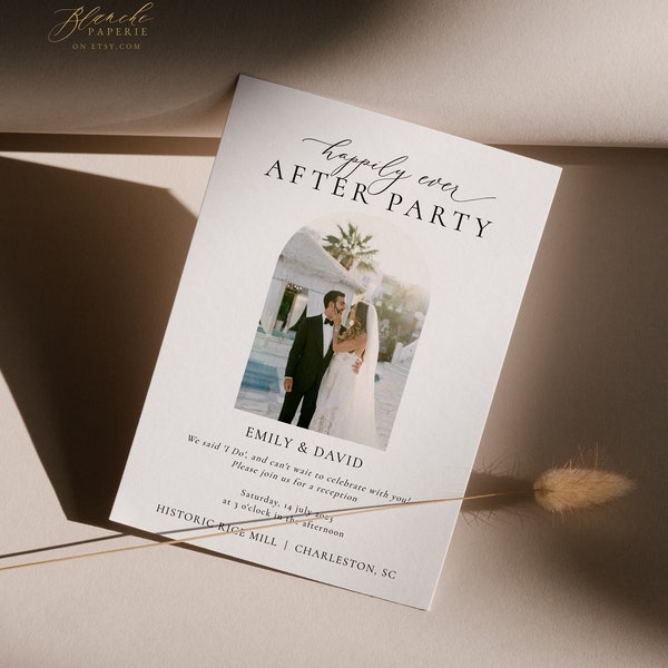 Minimalist Elopement Reception Invite, Elegant Wedding Reception Only Invitation, Happily Ever After Party With Photo, Add Own Photo 49