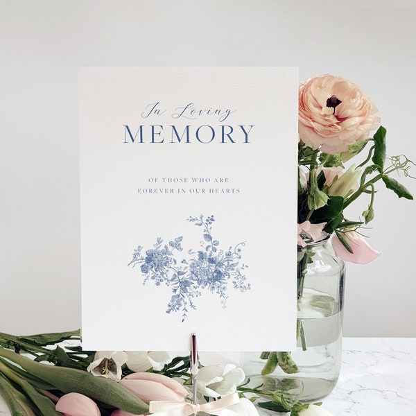 In Loving Memory Sign Template, Blue Floral Wedding Sign, Printable In Memory Sign for Wedding, Minimal Wedding Sign, Editable Template 43