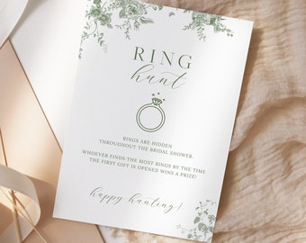 Ring Hunt Bridal Shower Game Template, Green Vintage Floral Bridal Shower Printable, Bachelorette Hens Party, Find the Rings Game 26