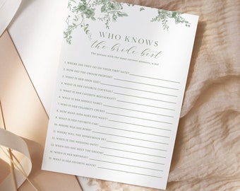 Who Knows The Bride Best, Bridal Shower Game, Modern Minimalist, How Well Do You Know The Bride Game, Bachelorette Game, Instant Download 26