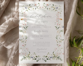 Bridal Shower Tea Party Invitation Template, Wildflower Garden, Editable Time For Tea Invite, Garden Tea Party Wedding Shower 65