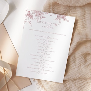 Would She Rather Bridal Shower Game - Dusty Pink Floral