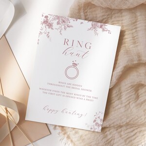 Ring Hunt Bridal Shower Game Template, Pink Vintage Floral Bridal Shower Printable, Bachelorette Hens Party, Find the Rings Game 24