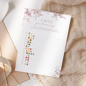 Bridal Shower Emoji Pictionary, Dusty Pink Floral Vintage Bridal Shower Game, Emoji Pictionary Game, Bachelorette Games,Editable Template 24
