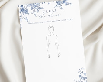 Guess The Dress Bridal Shower Game Printable, Blue Floral Bridal Shower Printable, Bachelorette Game, Editable Template,Instant Download 43
